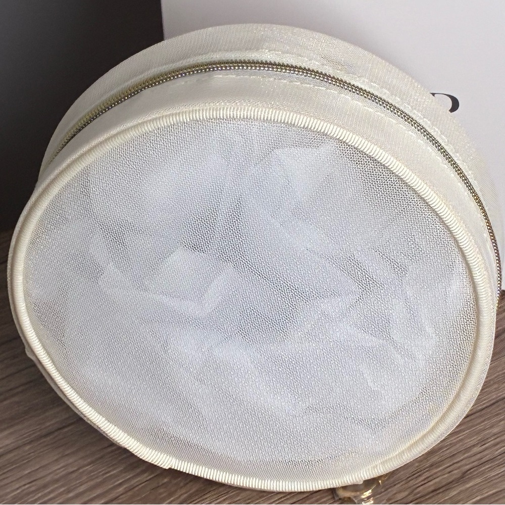 NWT Dior Embroidered Butterfly Round Mesh Cosmetic Pouch in Cream & Pink - Picture 3 of 7